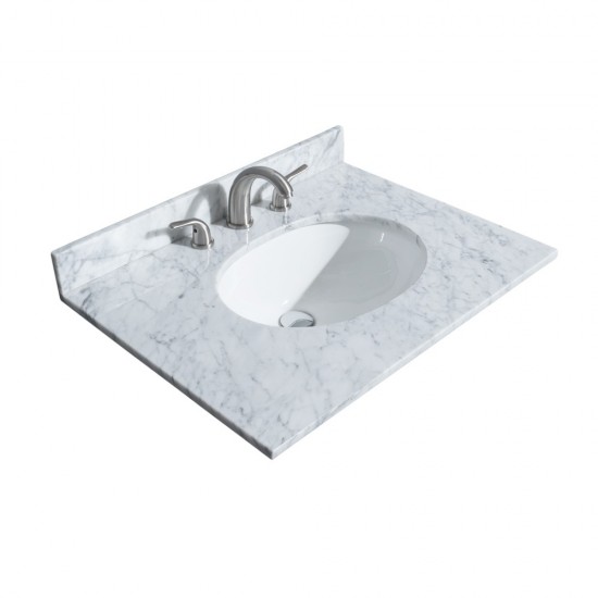 30 Inch Single Bathroom Vanity in Dark Gray, White Carrara Marble Countertop, Oval Sink, 24 Inch Mirror