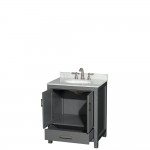 30 Inch Single Bathroom Vanity in Dark Gray, White Carrara Marble Countertop, Oval Sink, No Mirror