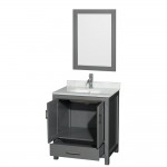 30 Inch Single Bathroom Vanity in Dark Gray, White Carrara Marble Countertop, Sink, 24 Inch Mirror