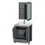 30 Inch Single Bathroom Vanity in Dark Gray, White Carrara Marble Countertop, Sink, Medicine Cabinet