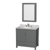 36 Inch Single Bathroom Vanity in Dark Gray, White Carrara Marble Countertop, Oval Sink, Medicine Cabinet