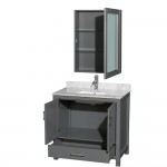 36 Inch Single Bathroom Vanity in Dark Gray, White Carrara Marble Countertop, Sink, Medicine Cabinet