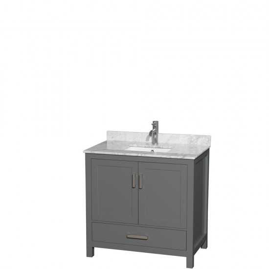 36 Inch Single Bathroom Vanity in Dark Gray, White Carrara Marble Countertop, Sink, No Mirror