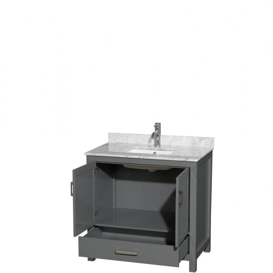 36 Inch Single Bathroom Vanity in Dark Gray, White Carrara Marble Countertop, Sink, No Mirror