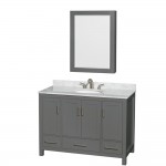 48 Inch Single Bathroom Vanity in Dark Gray, White Carrara Marble Countertop, Oval Sink, Medicine Cabinet