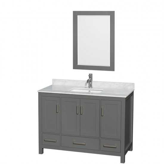 48 Inch Single Bathroom Vanity in Dark Gray, White Carrara Marble Countertop, Sink, 24 Inch Mirror