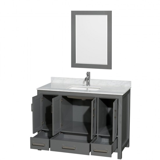 48 Inch Single Bathroom Vanity in Dark Gray, White Carrara Marble Countertop, Sink, 24 Inch Mirror