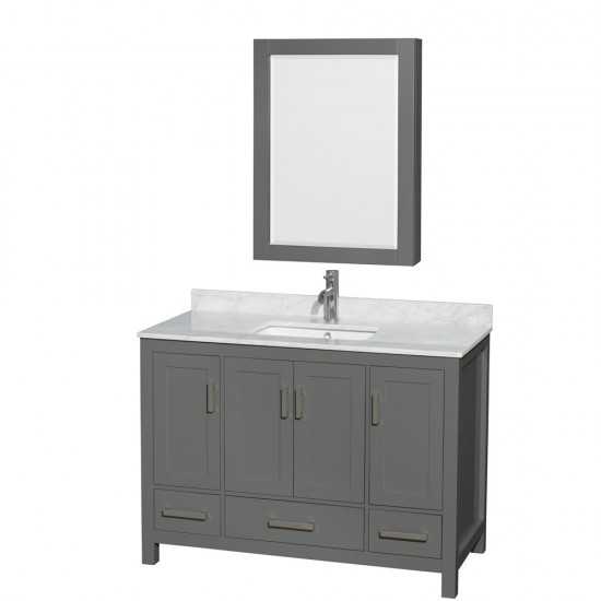 48 Inch Single Bathroom Vanity in Dark Gray, White Carrara Marble Countertop, Sink, Medicine Cabinet