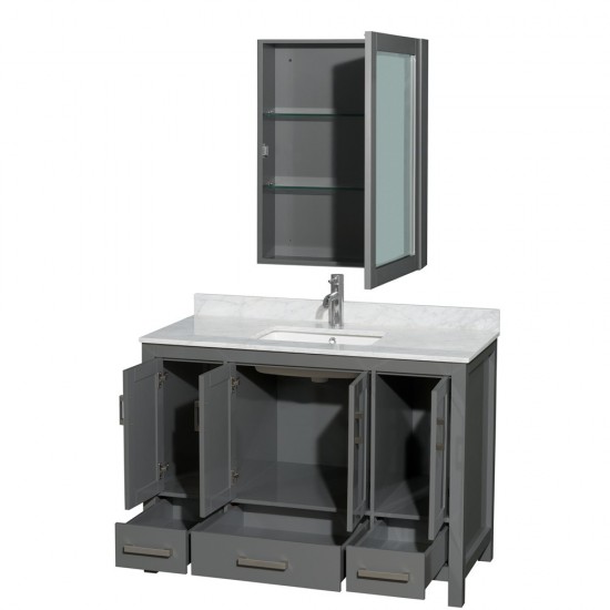 48 Inch Single Bathroom Vanity in Dark Gray, White Carrara Marble Countertop, Sink, Medicine Cabinet