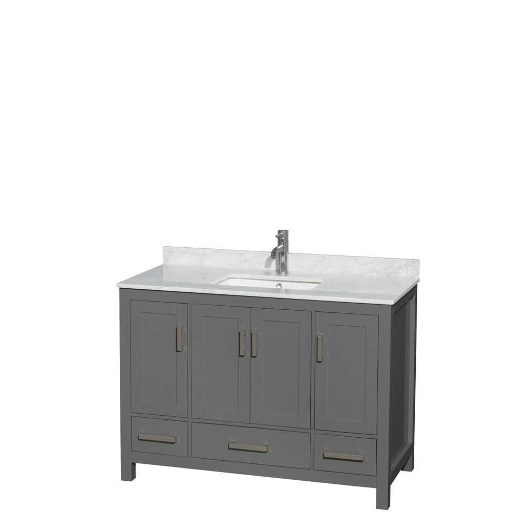 48 Inch Single Bathroom Vanity in Dark Gray, White Carrara Marble Countertop, Sink, No Mirror