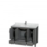 48 Inch Single Bathroom Vanity in Dark Gray, White Carrara Marble Countertop, Sink, No Mirror