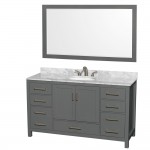 60 Inch Single Bathroom Vanity in Dark Gray, White Carrara Marble Countertop, Oval Sink, 58 Inch Mirror