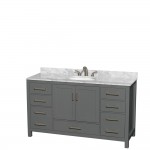 60 Inch Single Bathroom Vanity in Dark Gray, White Carrara Marble Countertop, Oval Sink, No Mirror