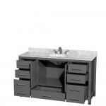 60 Inch Single Bathroom Vanity in Dark Gray, White Carrara Marble Countertop, Oval Sink, No Mirror