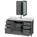 60 Inch Single Bathroom Vanity in Dark Gray, White Carrara Marble Countertop, Sink, Medicine Cabinet