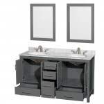 60 Inch Double Bathroom Vanity in Dark Gray, White Carrara Marble Countertop, Oval Sinks, 24 Inch Mirrors