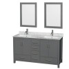 60 Inch Double Bathroom Vanity in Dark Gray, White Carrara Marble Countertop, Sinks, 24 Inch Mirrors