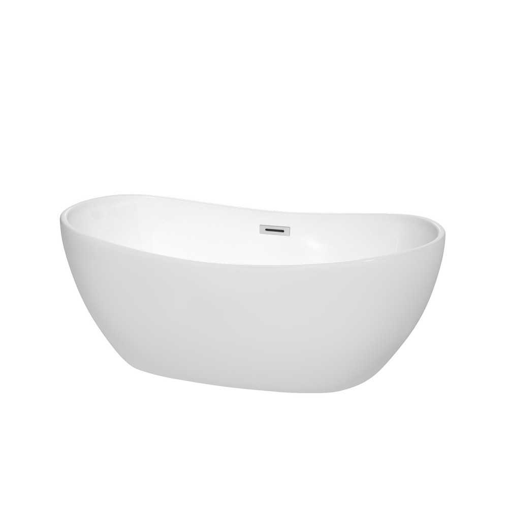 60 Inch Freestanding Bathtub in White, Polished Chrome Drain and Overflow Trim