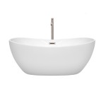 60 Inch Freestanding Bathtub in White, Floor Mounted Faucet, Drain, Trim in Nickel