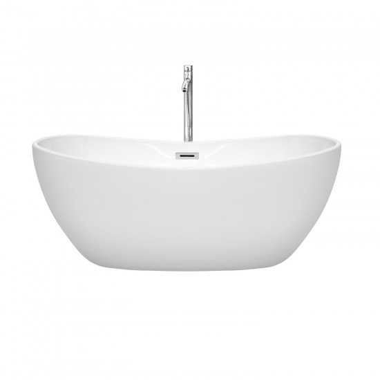 60 Inch Freestanding Bathtub in White, Floor Mounted Faucet, Drain, Trim in Chrome
