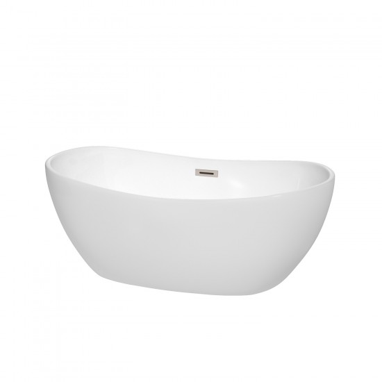 60 Inch Freestanding Bathtub in White, Brushed Nickel Drain and Overflow Trim