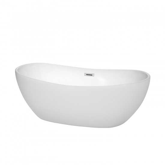 65 Inch Freestanding Bathtub in White, Polished Chrome Drain and Overflow Trim