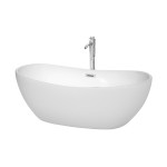 65 Inch Freestanding Bathtub in White, Floor Mounted Faucet, Drain, Trim in Chrome