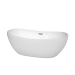 65 Inch Freestanding Bathtub in White, Brushed Nickel Drain and Overflow Trim