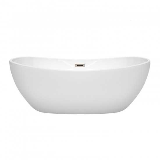 65 Inch Freestanding Bathtub in White, Brushed Nickel Drain and Overflow Trim