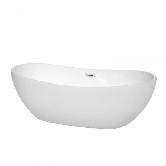 70 Inch Freestanding Bathtub in White, Polished Chrome Drain and Overflow Trim