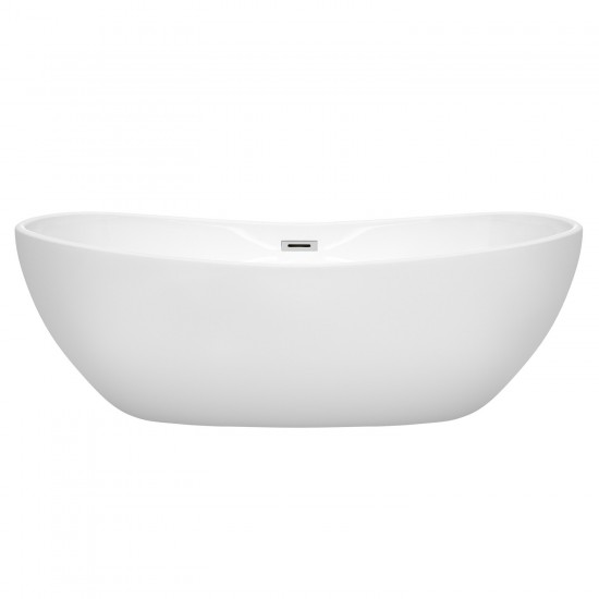 70 Inch Freestanding Bathtub in White, Polished Chrome Drain and Overflow Trim