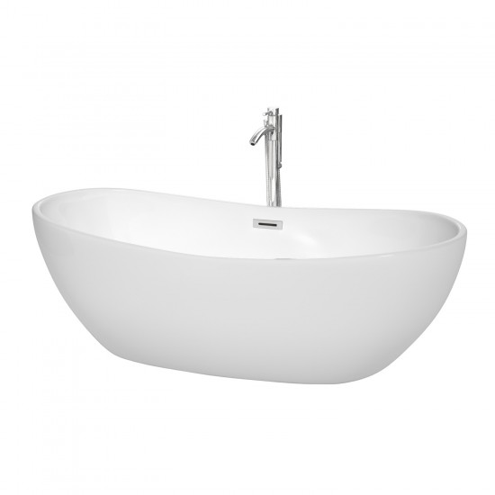 70 Inch Freestanding Bathtub in White, Floor Mounted Faucet, Drain, Trim in Chrome