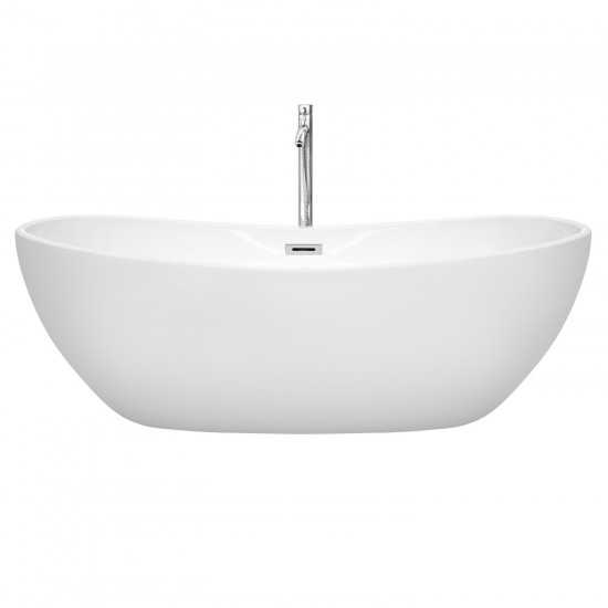 70 Inch Freestanding Bathtub in White, Floor Mounted Faucet, Drain, Trim in Chrome