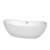 70 Inch Freestanding Bathtub in White, Brushed Nickel Drain and Overflow Trim