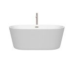 60 Inch Freestanding Bathtub in White, Floor Mounted Faucet, Drain, Trim in Nickel