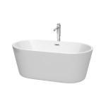 60 Inch Freestanding Bathtub in White, Floor Mounted Faucet, Drain, Trim in Chrome