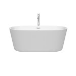 60 Inch Freestanding Bathtub in White, Floor Mounted Faucet, Drain, Trim in Chrome