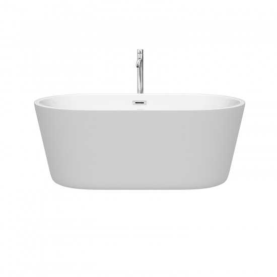 60 Inch Freestanding Bathtub in White, Floor Mounted Faucet, Drain, Trim in Chrome