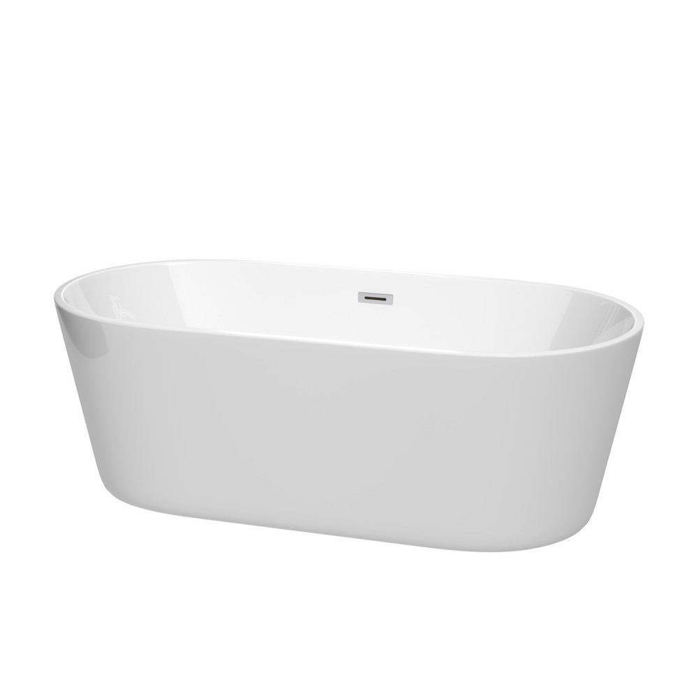 67 Inch Freestanding Bathtub in White, Polished Chrome Drain and Overflow Trim