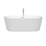 67 Inch Freestanding Bathtub in White, Floor Mounted Faucet, Drain, Trim in Chrome