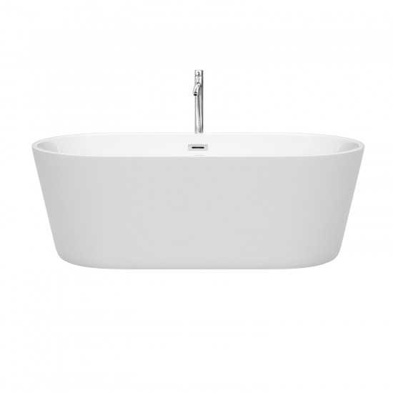 67 Inch Freestanding Bathtub in White, Floor Mounted Faucet, Drain, Trim in Chrome