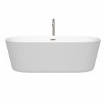 71 Inch Freestanding Bathtub in White, Floor Mounted Faucet, Drain, Trim in Nickel