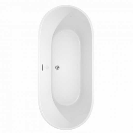 71 Inch Freestanding Bathtub in White, Floor Mounted Faucet, Drain, Trim in Nickel