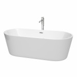 71 Inch Freestanding Bathtub in White, Floor Mounted Faucet, Drain, Trim in Chrome