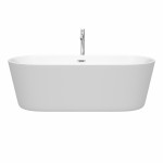 71 Inch Freestanding Bathtub in White, Floor Mounted Faucet, Drain, Trim in Chrome