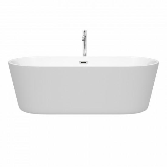 71 Inch Freestanding Bathtub in White, Floor Mounted Faucet, Drain, Trim in Chrome