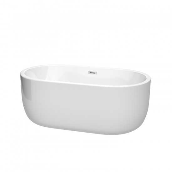 60 Inch Freestanding Bathtub in White, Polished Chrome Drain and Overflow Trim