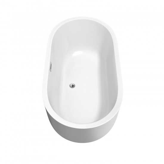 60 Inch Freestanding Bathtub in White, Floor Mounted Faucet, Drain, Trim in Chrome