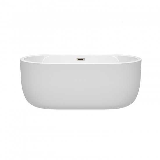 60 Inch Freestanding Bathtub in White, Brushed Nickel Drain and Overflow Trim