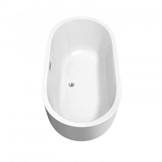 60 Inch Freestanding Bathtub in White, Brushed Nickel Drain and Overflow Trim